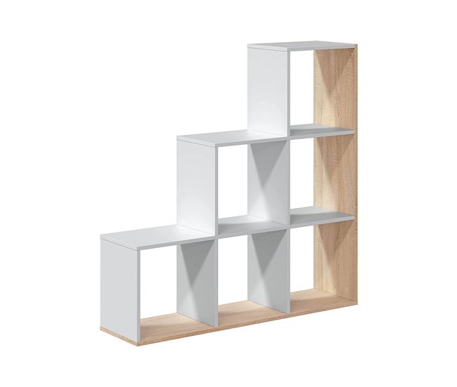 Conforama Dbarth Librería Librería de doble cara con 6 compartimentos Estante divisorio para oficina 108x28h110 cm Blanco y Roble
