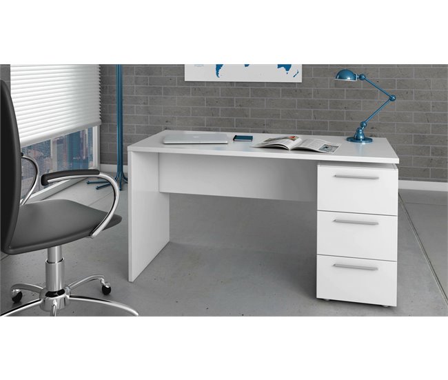 Conforama Dbuttar Escritorio Escritorio De Oficina Moderno Mesa De Estudio Con Cómoda Con 2 Cajones Y 1 Puerta 138x60h74 Cm Blanco