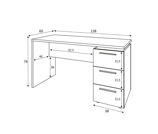 Conforama Dbuttar Escritorio Escritorio De Oficina Moderno Mesa De Estudio Con Cómoda Con 2 Cajones Y 1 Puerta 138x60h74 Cm Blanco