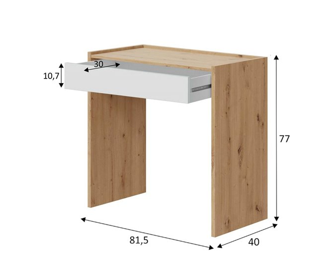 Conforama Ddepaol Escritorio Escritorio Lineal Con Cajón Mesa De Estudio U Oficina Para PC 82x40h77 Cm Roble Anudado Y Blanco