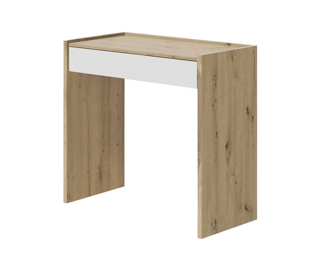Conforama Ddepaol Escritorio Escritorio lineal con cajón Mesa de estudio u oficina para PC 82x40h77 cm Roble anudado y Blanco