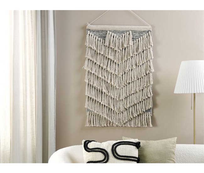 Conforama Decoración De Pared De Algodón Beige/gris 60 X 90 Cm KOTRA