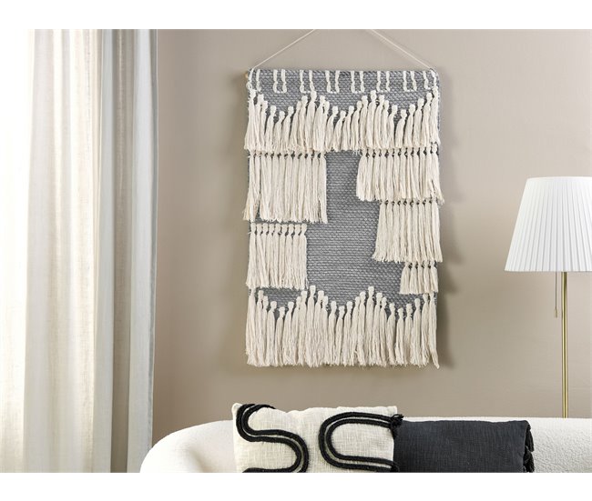Conforama Decoración De Pared De Algodón Gris Oscuro/beige 60 X 90 Cm MAHRI
