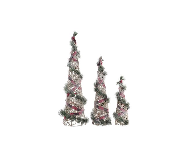 Conforama Decoración DKD Home Decor Conos Navidad LED Rojo Verde Natural Nevado 20 x 20 x 80 cm (3 Piezas)