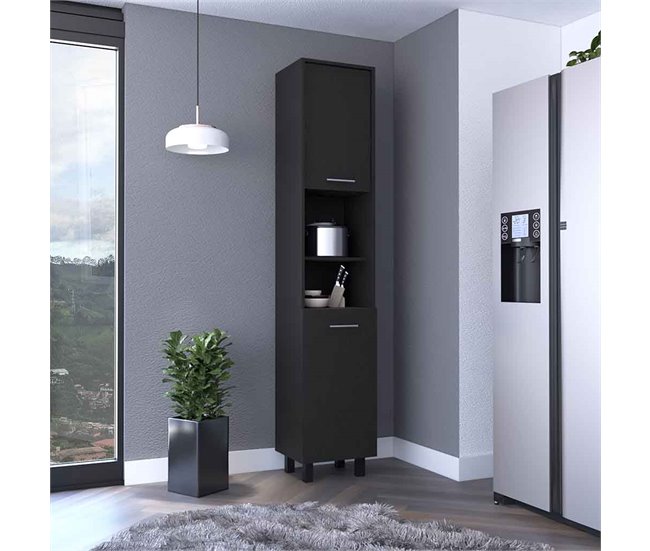 Conforama Despensa De Cocina Hobart En Melamina Con 2 Puertas Y 5 Estantes Negro 202 X 40 X 34.5 Cm