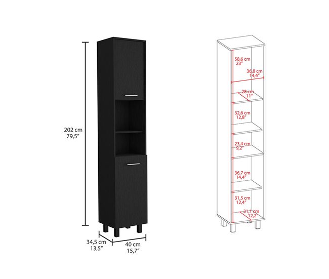 Conforama Despensa De Cocina Hobart En Melamina Con 2 Puertas Y 5 Estantes Negro 202 X 40 X 34.5 Cm