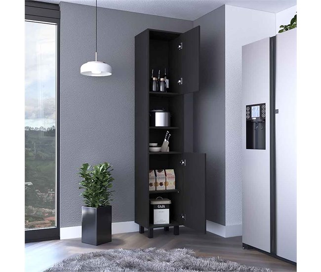 Conforama Despensa De Cocina Hobart En Melamina Con 2 Puertas Y 5 Estantes Negro 202 X 40 X 34.5 Cm