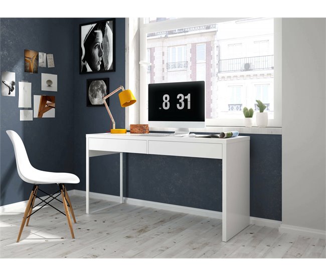 Conforama Dfattor Escritorio Escritorio De Oficina Reversible Multifuncional Mesa De Estudio Para PC Con 2 Cajones 138x50h75 Cm Blanco