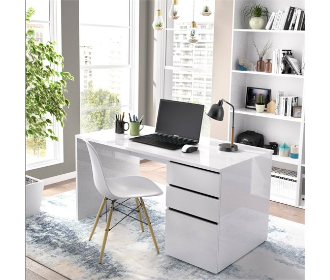 Conforama Dgabbi Escritorio Escritorio Multiusos Para Oficina O Dormitorio Mesa De Estudio Lineal Con 2 Cajones Y 1 Puerta 139x60h75 Cm Blanco