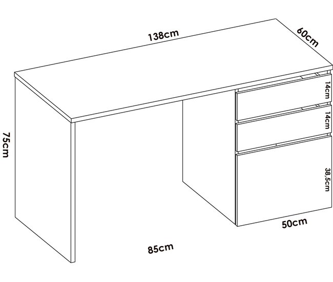 Conforama Dgabbi Escritorio Escritorio Multiusos Para Oficina O Dormitorio Mesa De Estudio Lineal Con 2 Cajones Y 1 Puerta 139x60h75 Cm Blanco