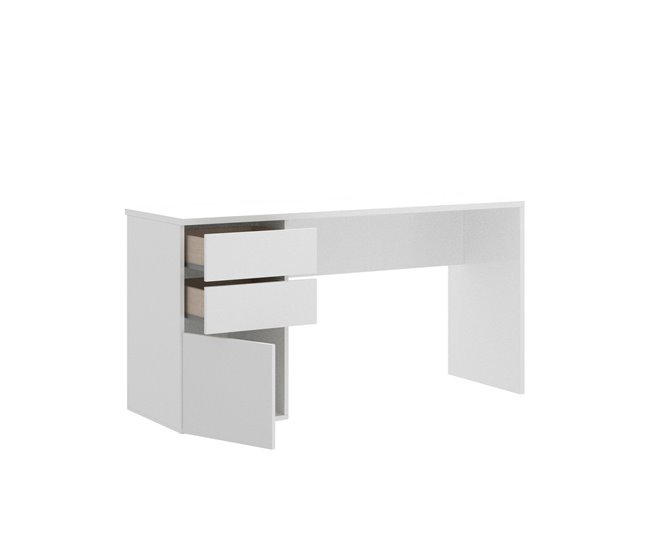 Conforama Dgabbi Escritorio Escritorio Multiusos Para Oficina O Dormitorio Mesa De Estudio Lineal Con 2 Cajones Y 1 Puerta 139x60h75 Cm Blanco