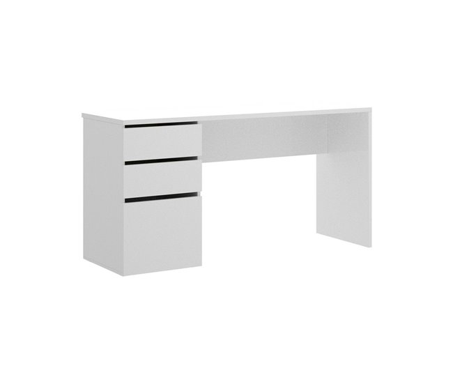 Conforama Dgabbi Escritorio Escritorio multiusos para oficina o dormitorio Mesa de estudio lineal con 2 cajones y 1 puerta 139x60h75 cm Blanco