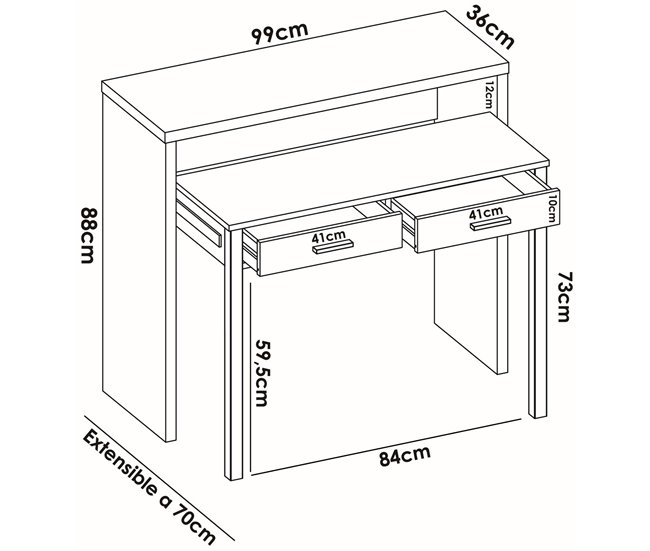 Conforama Dghelle Escritorio Escritorio Multiposición Con Tapa Extraíble Consola De Estudio Lineal Con 2 Cajones 99x70h88 Cm Blanco