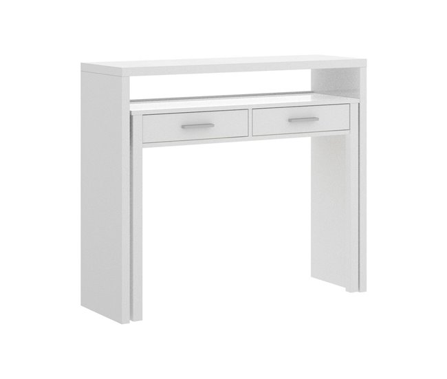 Conforama Dghelle Escritorio Escritorio multiposición con tapa extraíble Consola de estudio lineal con 2 cajones 99x70h88 cm Blanco