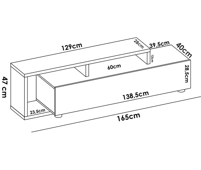 Conforama Dgodign Mueble TV Aparador Bajo De Salón Aparador De Salón Para Televisión 165x40h47 Cm Roble Nodi Y Antracita