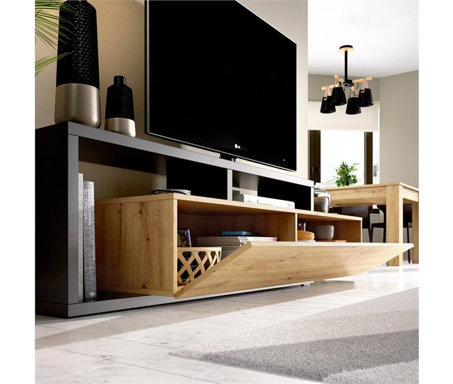Conforama Dgodign Mueble TV Aparador Bajo De Salón Aparador De Salón Para Televisión 165x40h47 Cm Roble Nodi Y Antracita