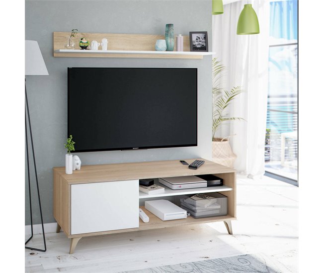 Conforama Dhuijse TV Stand Aparador Para Salón Televisión Con 1 Puerta Salón TV Stand Aparador De Diseño 135x40h50 Cm Roble