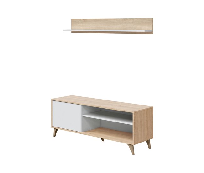 Conforama Dhuijse TV stand Aparador para salón televisión con 1 puerta Salón TV stand Aparador de diseño 135x40h50 cm Roble