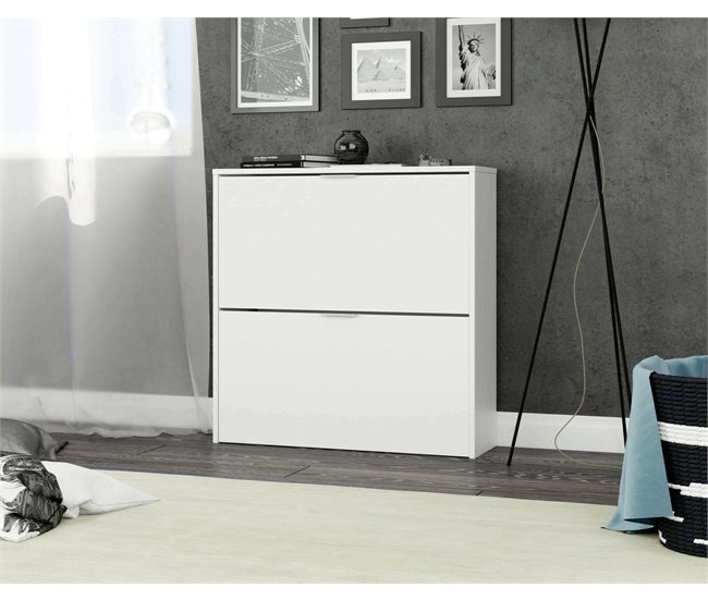 Conforama Dighina Zapatero Zapatero Con 2 Puertas Plegables Zapatero De Entrada Baja Mueble Bajo 75x22h76 Cm Blanco
