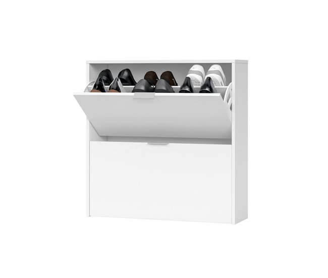 Conforama Dighina Zapatero Zapatero Con 2 Puertas Plegables Zapatero De Entrada Baja Mueble Bajo 75x22h76 Cm Blanco