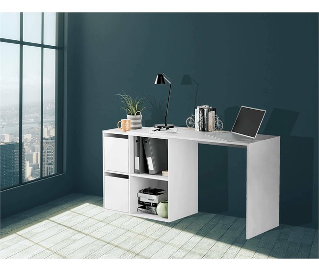 Conforama Divkovi Escritorio Escritorio Modular Multifunción Con Estante Mesa De Estudio U Oficina Multiposición Con Montaje En Esquina 152x49h74 Cm Blanco