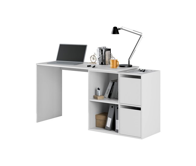 Conforama Divkovi Escritorio Escritorio Modular Multifunción Con Estante Mesa De Estudio U Oficina Multiposición Con Montaje En Esquina 152x49h74 Cm Blanco
