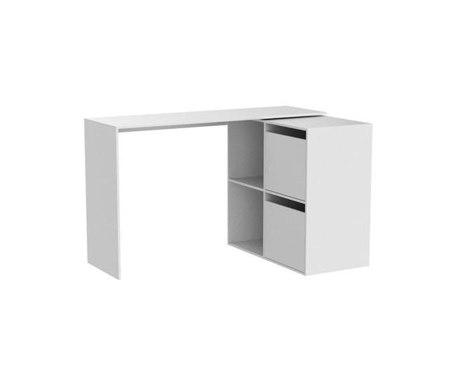 Conforama Divkovi Escritorio Escritorio modular multifunción con estante Mesa de estudio u oficina multiposición con montaje en esquina 152x49h74 cm Blanco
