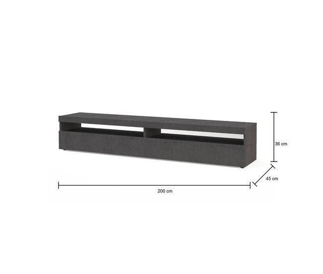 Conforama Dkraj Mueble TV Aparador Bajo De Salón Con 2 Puertas Base Para Mueble TV 100% Made In Italy 200x45h36 Cm Pizarra Con Luz LED