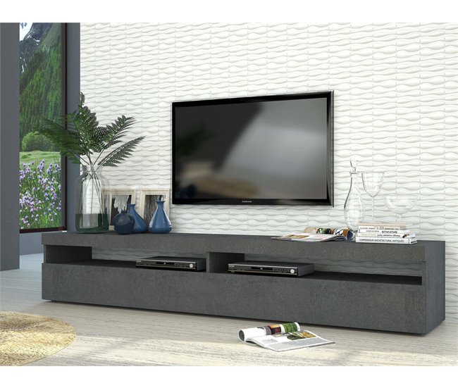 Conforama Dkraj Mueble TV Aparador Bajo De Salón Con 2 Puertas Base Para Mueble De Televisión 100% Made In Italy 200x45h36 Cm Pizarra