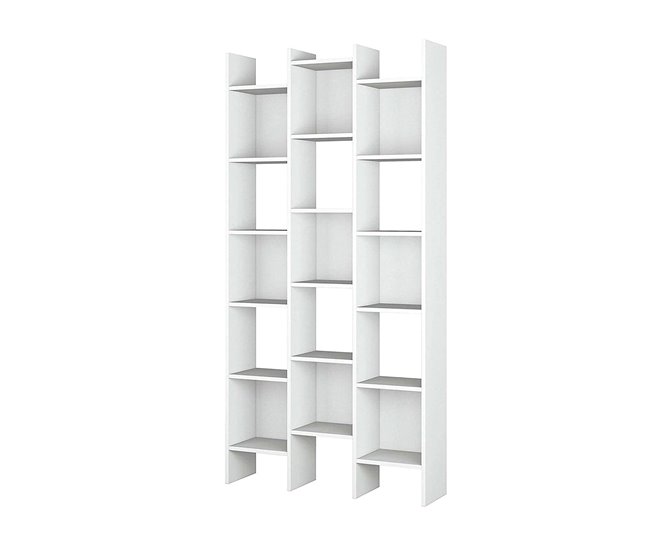 Conforama Dmanis Librería Librería con 18 estantes Estante con compartimentos cuadrados Estante de oficina moderno 96x29h192 cm Blanco