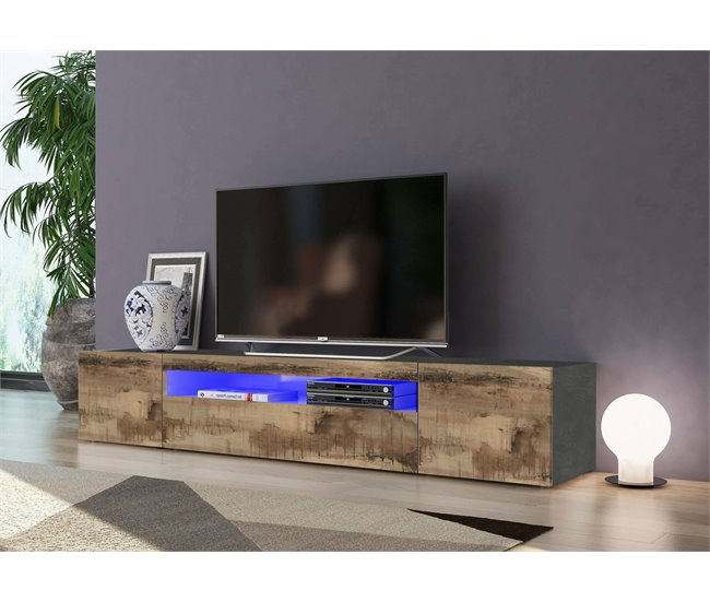 Conforama Dmarso Mueble Para TV Aparador Bajo De Salón Con 3 Puertas Base Para Mueble Para Televisión 100% Made In Italy 200x40h37 Cm Pizarra Y Arce
