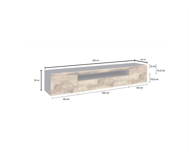 Conforama Dmarso Mueble Para TV Aparador Bajo De Salón Con 3 Puertas Base Para Mueble Para Televisión 100% Made In Italy 200x40h37 Cm Pizarra Y Arce