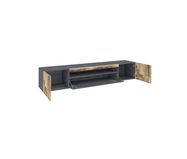 Conforama Dmarso Mueble Para TV Aparador Bajo De Salón Con 3 Puertas Base Para Mueble Para Televisión 100% Made In Italy 200x40h37 Cm Pizarra Y Arce