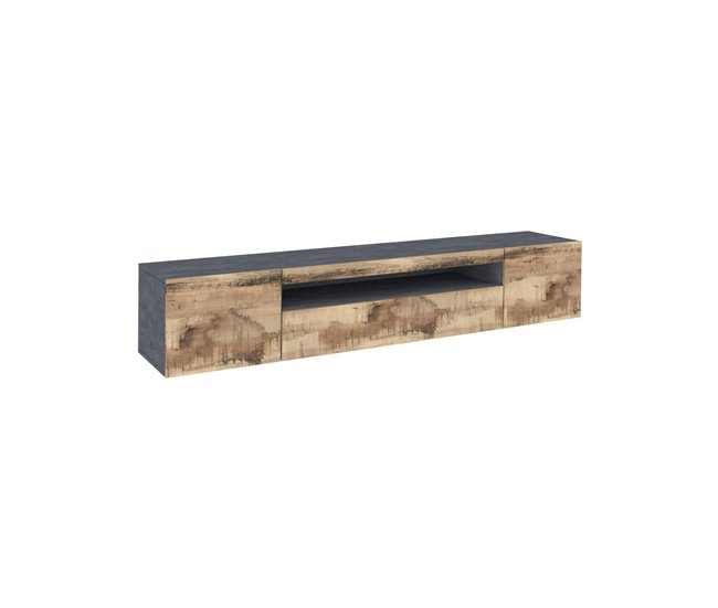 Conforama Dmarso Mueble para TV Aparador bajo de salón con 3 puertas Base para mueble para televisión 100% Made in Italy 200x40h37 cm Pizarra y Arce