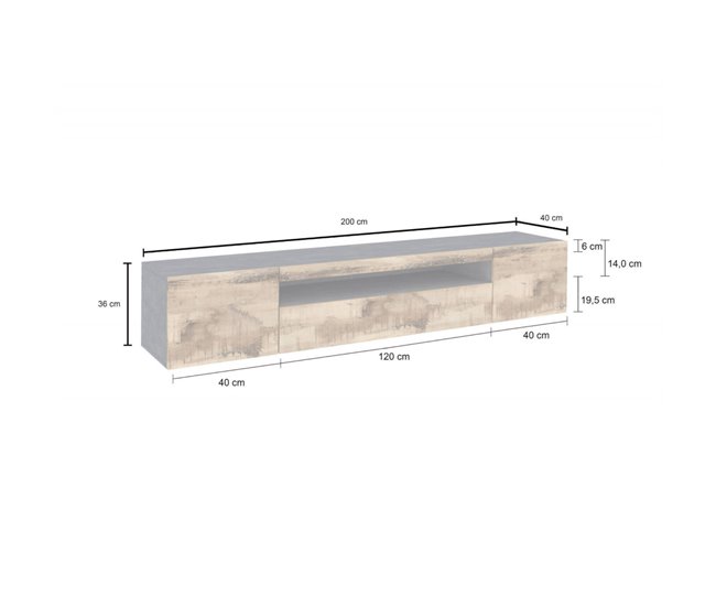 Conforama Dmarso Mueble TV Aparador Bajo De Salón Con 3 Puertas Base Para Mueble TV 100% Made In Italy 200x40h37 Cm Pizarra Y Arce Con Luz LED