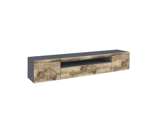 Conforama Dmarso Mueble TV Aparador bajo de salón con 3 puertas Base para mueble TV 100% Made in Italy 200x40h37 cm Pizarra y Arce con luz LED