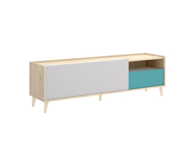Conforama Dmill Mueble TV Aparador bajo de salón Aparador de salón para televisión 155x43h47 cm Roble y Blanco