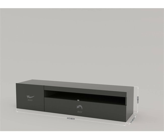 Conforama Dmontu Mueble TV Aparador Bajo De Salón Base Para Mueble Para Televisión 100% Made In Italy 150x40h37 Cm Antracita Brillo Con Luz LED