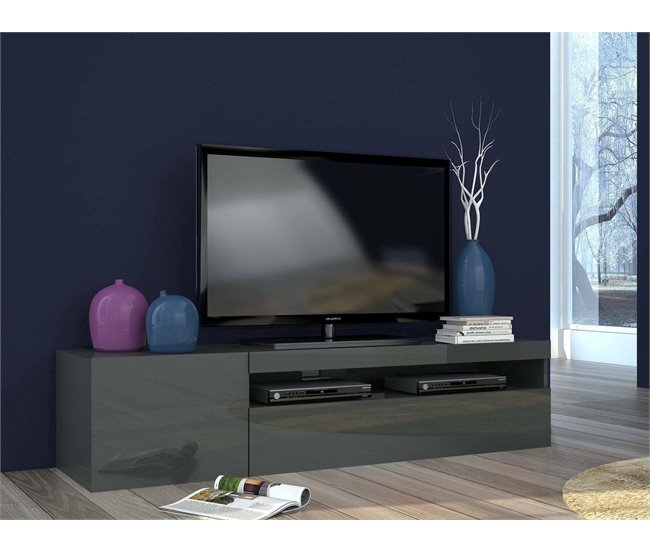Conforama Dmontu Mueble TV Aparador Bajo De Salón Base Para Mueble Para Televisión 100% Made In Italy 150x40h37 Cm Antracita Brillo