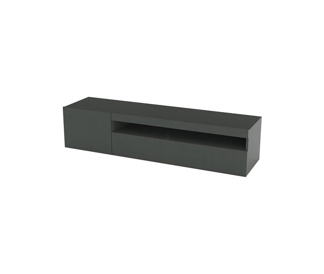Conforama Dmontu Mueble TV Aparador bajo de salón Base para mueble para televisión 100% Made in Italy 150x40h37 cm Antracita Brillo con luz LED