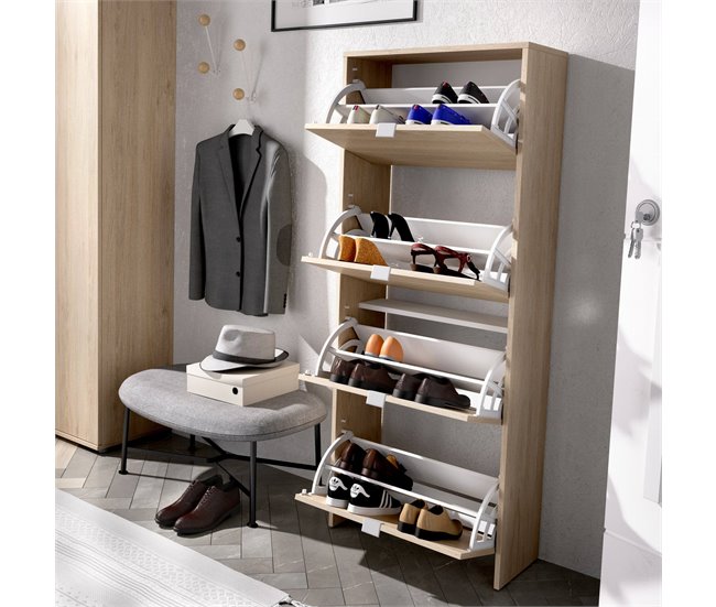 Conforama Dmurie Zapatero Zapatero De Entrada Que Ahorra Espacio Zapatero Con 4 Puertas Plegables 61x25h149 Cm Roble