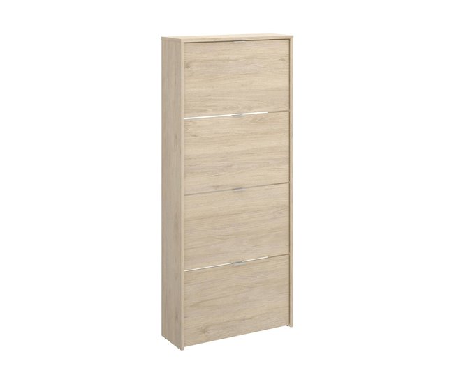 Conforama Dmurie zapatero Zapatero de entrada que ahorra espacio Zapatero con 4 puertas plegables 61x25h149 cm Roble