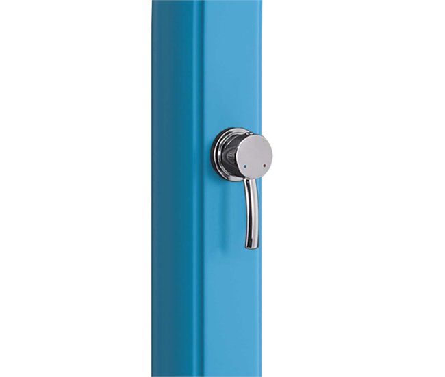Conforama Ducha Azul Con Calefacción Solar Modelo Rio. Estructura Curva De Polietileno HD Ideal Para Jardín Piscina Y Actividades Al Aire Libre. Altura 226 Cm Ducha Redonda Diámetro 15 Cm Depósito 22 Litros Con Lavapiés Acc