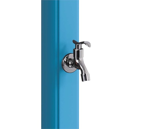 Conforama Ducha Azul Con Calefacción Solar Modelo Rio. Estructura Curva De Polietileno HD Ideal Para Jardín Piscina Y Actividades Al Aire Libre. Altura 226 Cm Ducha Redonda Diámetro 15 Cm Depósito 22 Litros Con Lavapiés Acc