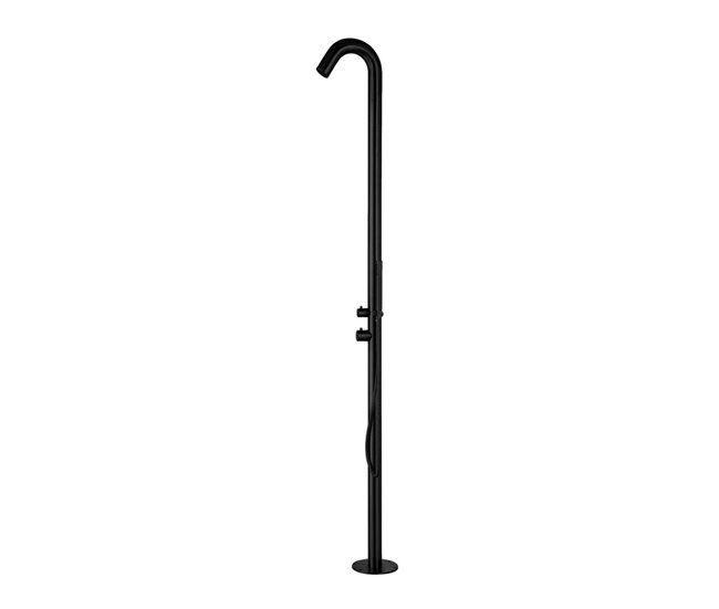 Conforama Ducha de jardín Sined Alghero en acero negro mate Ducha con mezclador y teleducha Cuerpo de ducha y accesorios en acero inoxidable AISI 316L Ducha para uso interior y exterior Entrada de agua caliente y fría por la p