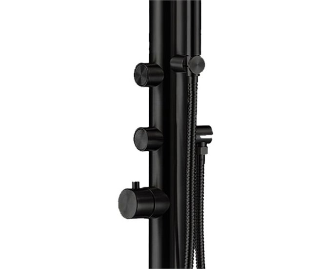 Conforama Ducha De Jardín Sined Budoni Nera Ducha Con Mezclador Y Teleducha Cuerpo Y Accesorios En Acero Inoxidable AISI 316L Negro Mate Diámetro Del Cuerpo 6 Cm Ducha Para Uso Interior Y Exterior Con Entrada De Agua Caliente