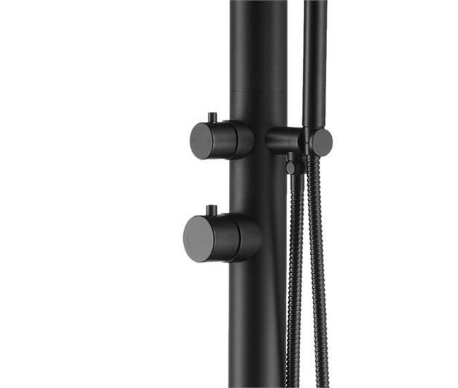 Conforama Ducha De Piscina Pula Nera Con Rociador De 25 Cm De Diámetro Ducha De Jardín Con Mezclador Y Teleducha Cuerpo Y Accesorios En Acero Inoxidable Marino AISI 316L. Ducha Con Suministro De Agua Caliente Y Fría Conexione
