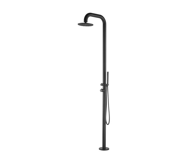 Conforama Ducha de piscina Pula Nera con rociador de 25 cm de diámetro Ducha de jardín con mezclador y teleducha Cuerpo y accesorios en acero inoxidable marino AISI 316L. Ducha con suministro de agua caliente y fría Conexione