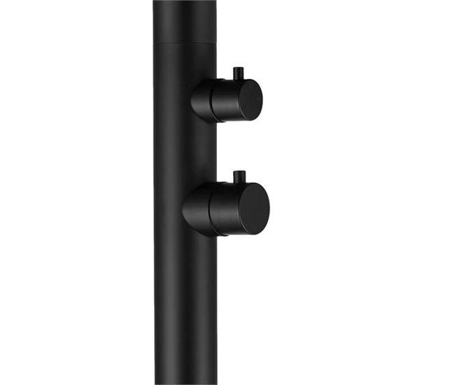 Conforama Ducha Exterior Sined Quartu De Acero Inoxidable 316L Negro Mate Ducha Con Entrada De Agua Caliente Y Fría Eje De 60 Mm De Diámetro Con Rociador Desviador Y Lavapiés De Acero Inoxidable 316L Conexiones De Agua Calien