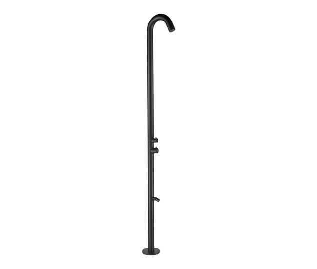 Conforama Ducha exterior Sined Quartu de acero inoxidable 316L Negro mate Ducha con entrada de agua caliente y fría Eje de 60 mm de diámetro con rociador desviador y lavapiés de acero inoxidable 316L Conexiones de agua calien